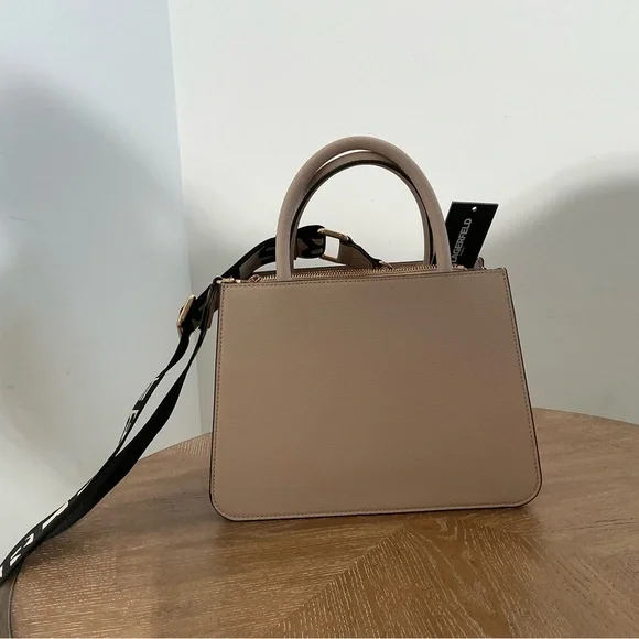 Karl Lagerfeld Paris Pink Structured Satchel Handbag with Logo Strap - Picture 5 of 5